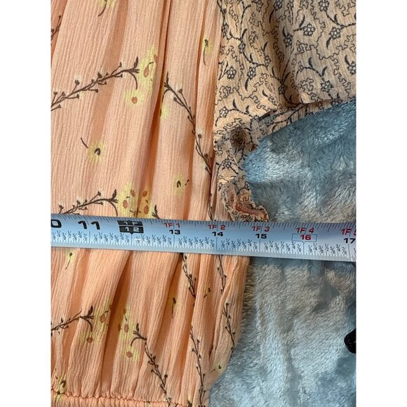 Paige Womens XS Peach Print Ruffle Midi Dress Silk - Picture 7 of 8